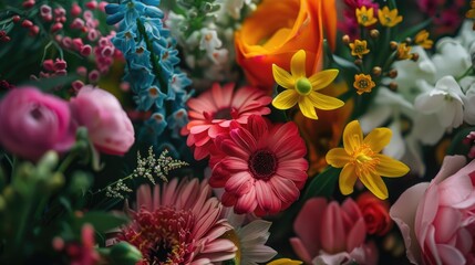 Close up view of various fresh spring blooms