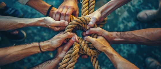 Team rope diverse strength connect partnership together teamwork unity communicate support