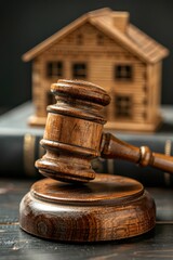 Wooden Gavel and House Model on Legal Books Representing Real Estate Law and Property Rights