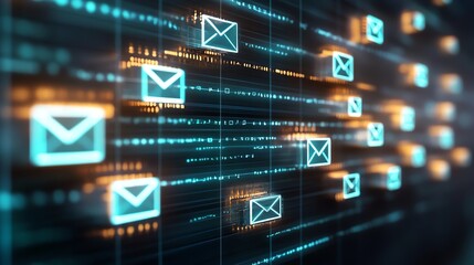 Email Marketing Trends Analysis Analysis of current trends in email marketing with dynamic light effects emphasizing key insights.
