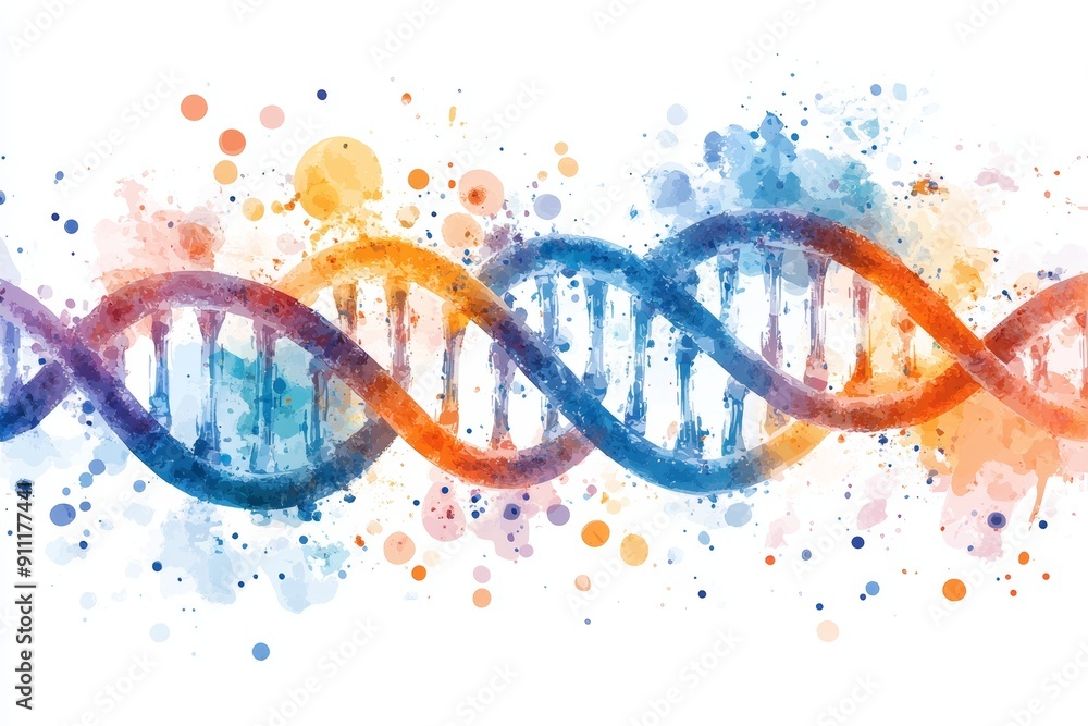 Aufkleber an image of a modern dna structure in a microscope with neon colors