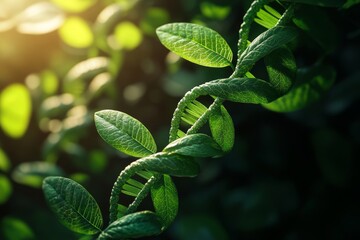 A gene or genetic DNA molecule biotechnology based on a green biotechnology. Generative stock.