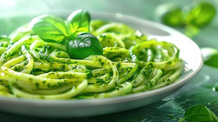 Zucchini Noodles with Pesto and Basil - A Delicious and Healthy Meal - Photo