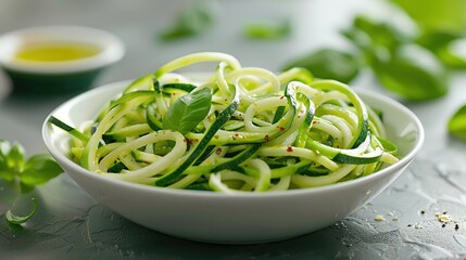 Zucchini Noodles with Basil and Olive Oil - Food Photo