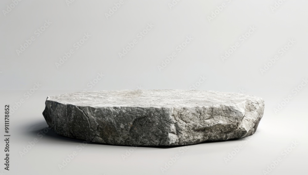 Poster natural weathered stone circular rock displaying intricate textures on a light background