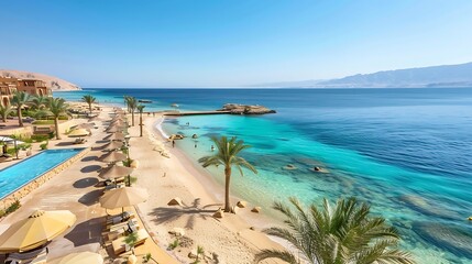 Obraz premium Arabian peninsula gulf coast with white sand beaches and blue sea