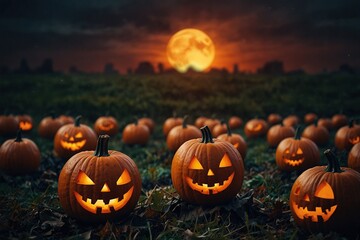 pooky halloween pumpkin ai art illustration, Dramatic Haloween landscape, Colorful creepy spooky design pumpkin, Happy halloween day