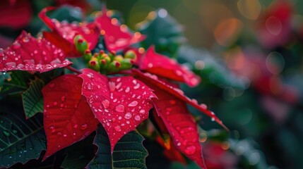 Moisture on rose poinsettia plant