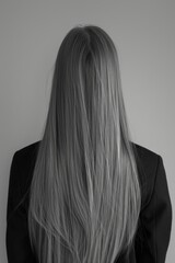 Fototapeta premium a woman with long hair standing in front of a wall