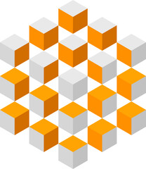 Cube logo, geometric vector design. Box logotype company, trendy tech emblem in pixel style.