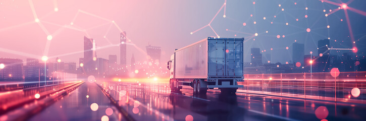 Abstract illustration of the moving semi truck. Logistics concept.