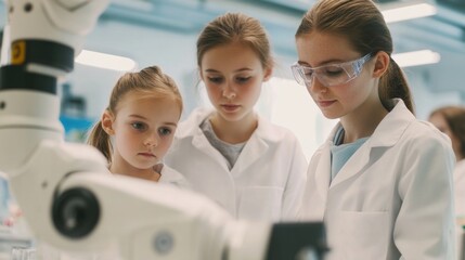 Fototapeta premium Two scientists studying microorganisms under a microscope