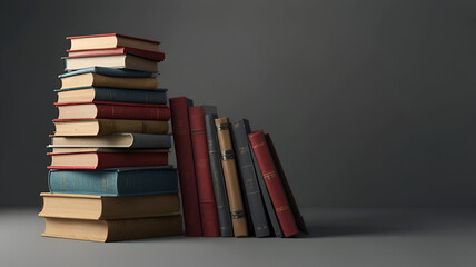 3d rendering of a stack of books on a gray background. Ai generative