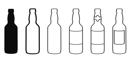 Cartoon glass beer bottle line pattern. Beer or or lemonade bottles icon. Beer bottles silhouettes. Alcohol drinks. Alcoholic tools, for  party and drunk sign. Cheers logo