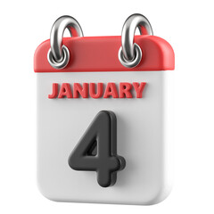 4th January Calendar Icon 3D Render