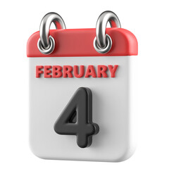 4th February Calendar Icon 3D Render