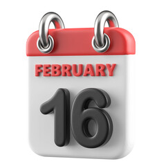 16th February Calendar Icon 3D Render