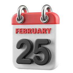 25th February Calendar Icon 3D Render
