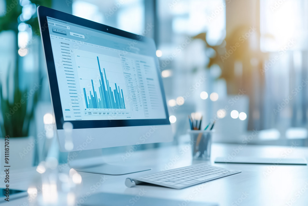 Poster modern data analysis dashboard featuring various graphs and charts aimed at delivering valuable busi