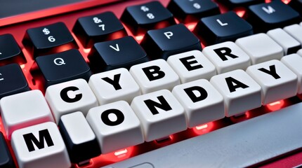 Cyber Monday words on a keyboard, promotion, advertising, holiday, discount.