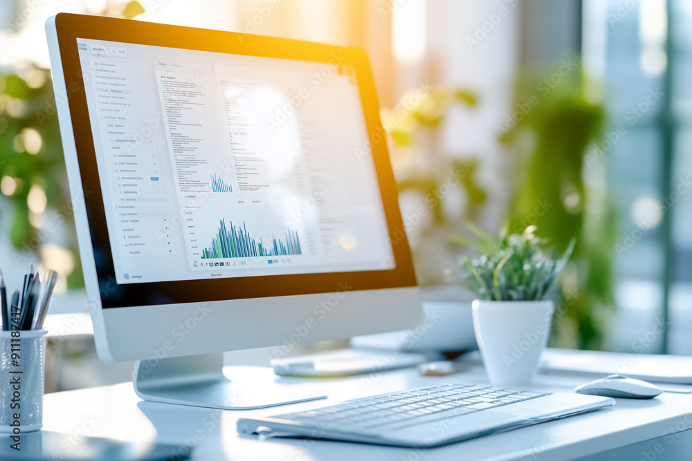 Poster modern data analysis dashboard featuring various graphs and charts aimed at delivering valuable busi