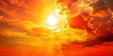 Naklejka premium sun heat wave hot extreme orange and cloud sky El Niño