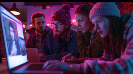 A group of people are looking at a computer screen