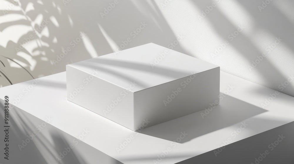 Wall mural high angle shot of a 3d box mockup in a studio environment with natural and soft light illuminating 