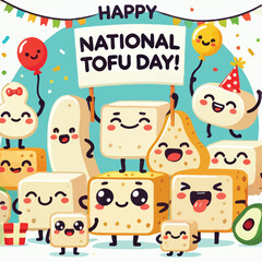 Fototapeta premium group of happy tofu smiling and enjoying National Tofu Day together