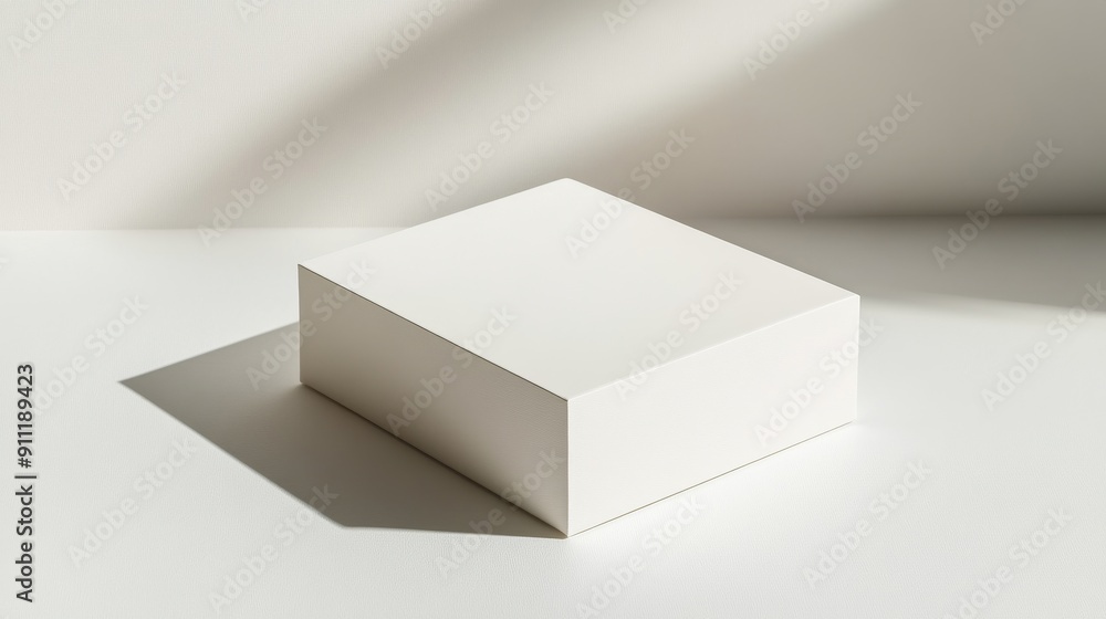 Wall mural high angle studio shot of a 3d box mockup with soft natural light and a white background creating a 