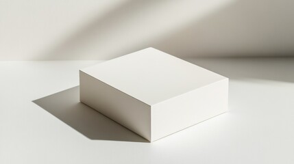 High angle studio shot of a 3D box mockup with soft natural light and a white background creating a realistic effect