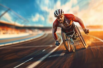 a man in a wheelchair is racing on a track
