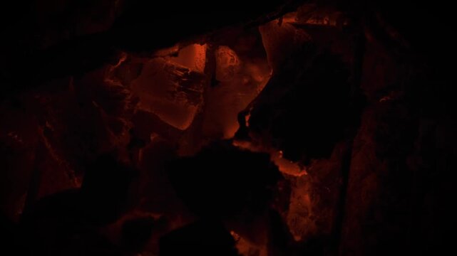Hot coals smoldering with an orange glow in a barbecue grill for motion graphics and effects