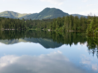 Forest lake Hintersee between mountains and forest in Berchtesgaden, Bavaria