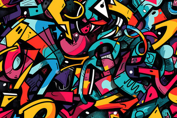 Abstract colorful geometric shapes, yellow and blue, bold and energetic, urban street art, graffiti background. 
