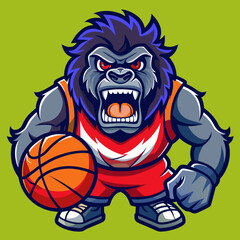 Naklejka premium cartoon vector illustration of basketball gorilla