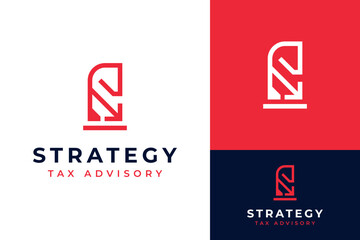 Knight Chess Tax Reduce Decrease Down Strategy Logo Design Template