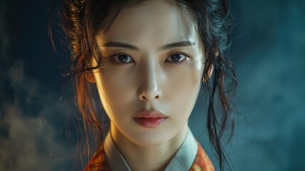 Naklejka premium A picture of a korean woman with a serious expression on his face