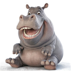 Fototapeta premium 3D rendering cartoon hippopotamus sitting its hind legs A cartoon 3D happy