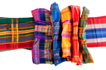 colorful loincloth thai traditional style fabric, isolated on white background