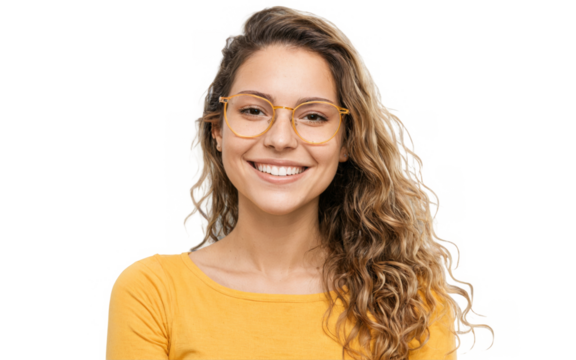 Portrait young woman long curly hair She wearing Young Uruguayan woman happy - Powered by Adobe