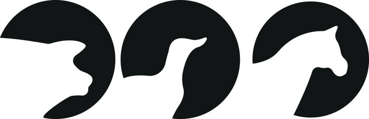 set of templates of round stickers with animals, namely with the shadow of a bull, piglets and ducks vector © Ольга Бабич