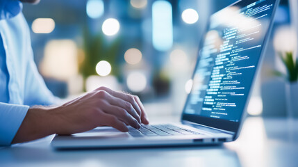 Conducting a thorough analysis of financial data using a modern computer while situated in a professional workspace environment