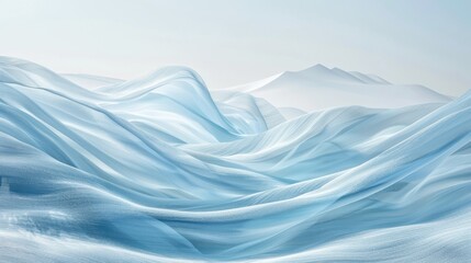 Soft, flowing shapes of blue and white resemble gentle waves of ice, creating a serene and surreal landscape