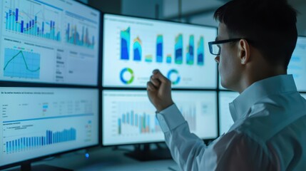 Senior data specialist working with big data, advanced analytics tools, revealing crucial insights, copy space for text