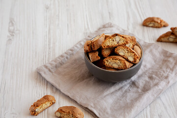 Homemade Almond Cantuccini Pastry in a Bowl, side view. Copy space.