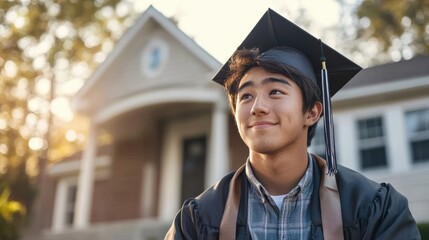 Smiling Graduate Student Standing Outside with a Building in the Background