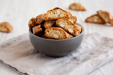 Homemade Almond Cantuccini Pastry in a Bowl, side view.
