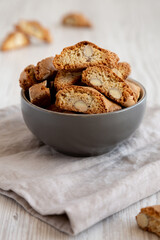 Homemade Almond Cantuccini Pastry in a Bowl, side view.