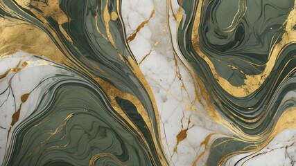 Olive green and gold luxury marble pattern. Abstract olive green and golden liquid for the background.	